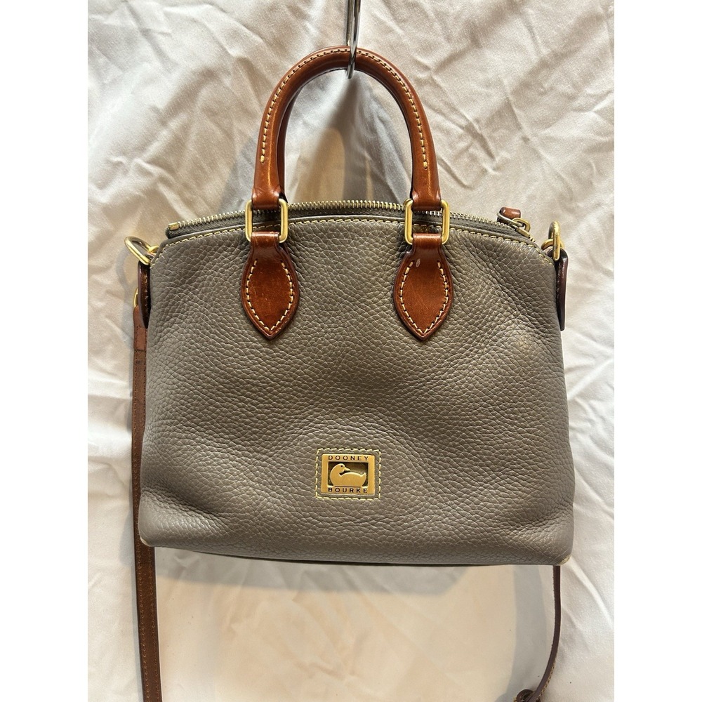 Dooney & Bourke Small Dillen Crossbody Satchel Gray Tan Vachetta Leather Travel